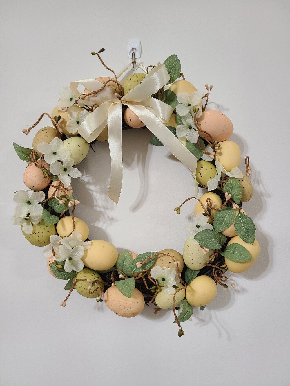 Spring Pastel Egg Wreath with Ribbon Flowers And Leaves Home Accents Decor